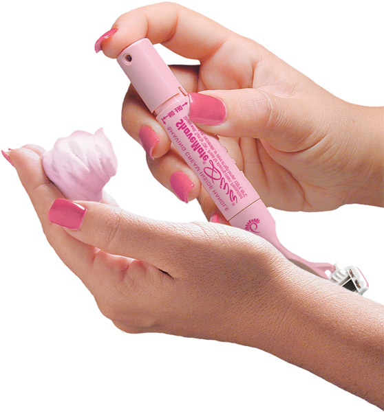 Example of the DIva ShaveMate with pink shaving cream